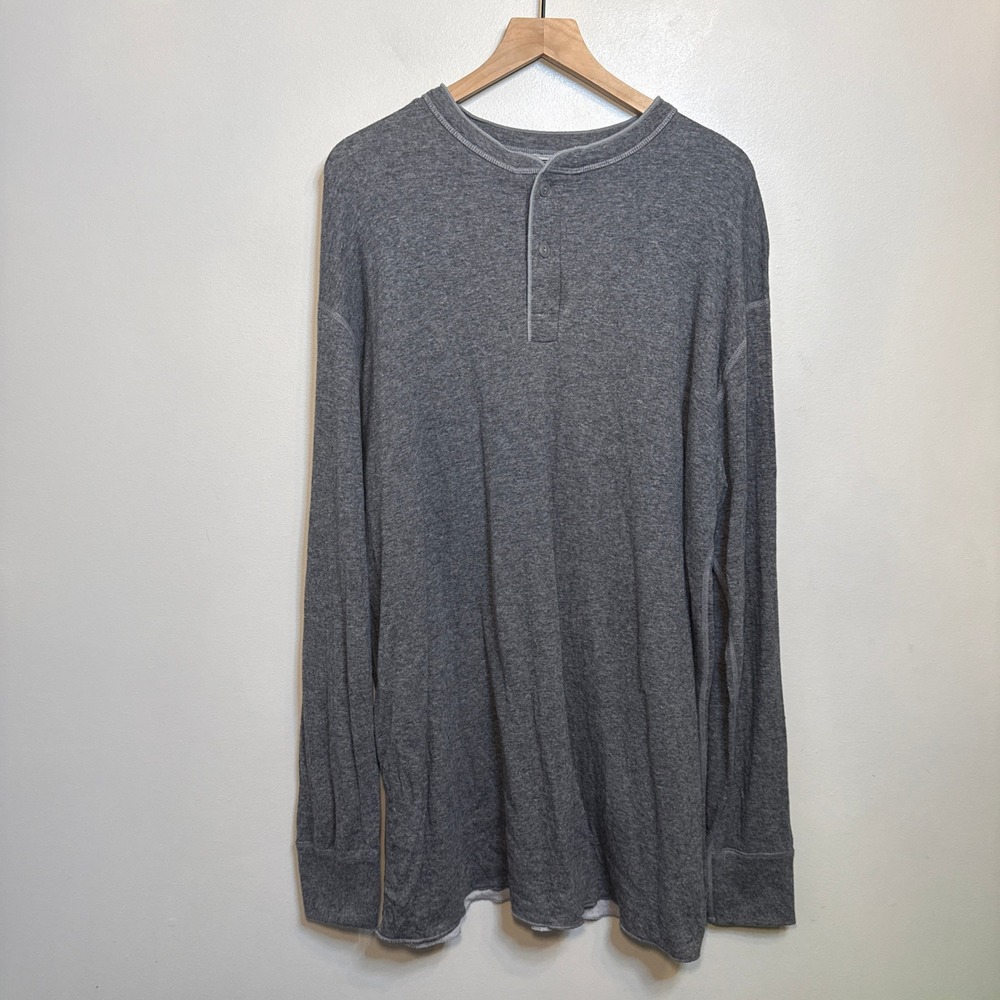 L.L. Bean Men's XXL Tall Gray Cotton Wool Dual Layer Henley Long Sleeve Shirt